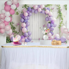 Lofaris Toile de fond anniversaire fille avec ballons roses et violets, décor de fête pastel avec papillons pour studio photo