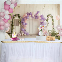 Lofaris Toile de fond anniversaire rose et violette avec ballons et fleurs, magnifique décor de fête en bois blanc pour studio photo