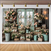 Lofaris Toile de fond de Pâques fleurs roses et œufs pastel pour photographie, arrière-plan rustique de porte en bois pour studio photo