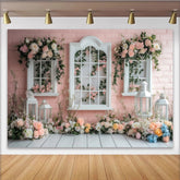 Lofaris Toile de fond de photographie florale printanière avec fenêtres et roses, élégant arrière-plan de jardin pour studio photo et portrait