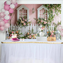 Lofaris Toile de fond de photographie jardin printanier avec roses et barrière blanche, décor floral romantique pour portrait