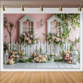 Lofaris Toile de fond de photographie jardin printanier avec roses et barrière blanche, décor floral romantique pour portrait