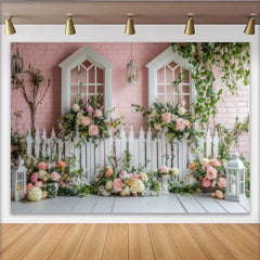 Lofaris Toile de fond de photographie jardin printanier avec roses et barrière blanche, décor floral romantique pour portrait