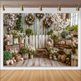 Lofaris Toile de fond de photographie de Pâques, décor rustique avec œufs et fleurs, magnifique arrière-plan en bois pour studio photo
