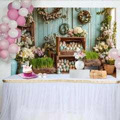 Lofaris Toile de fond de Pâques printanière avec œufs pastel et fleurs, décor rustique pour célébration et studio photo