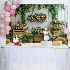 Lofaris Toile de fond de photographie florale rustique avec mur en bois blanc et fleurs pastel, décor printanier élégant pour séance photo