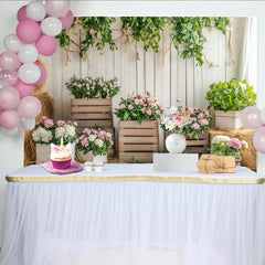 Lofaris Toile de fond de photographie printemps rustique avec mur en bois et fleurs, arrière-plan floral pour studio photo et décor de fête