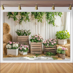 Lofaris Toile de fond de photographie printemps rustique avec mur en bois et fleurs, arrière-plan floral pour studio photo et décor de fête