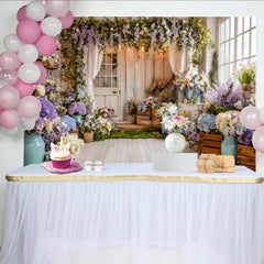Lofaris Toile de fond de photographie de jardin fleuri avec porte en bois et glycines, décor romantique et élégant pour studio photo