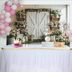 Lofaris Toile de fond de Pâques rustique avec porte de grange et lapins blancs, charmant décor printanier pour studio photo et célébration