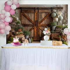 Lofaris Toile de fond de Pâques rustique avec lapins, œufs et verdure, magnifique arrière-plan de printemps pour studio photo et fête