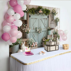 Lofaris Toile de fond de Pâques rustique avec lapins et œufs pastel, décor floral printanier pour studio photo et célébration