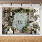 Lofaris Toile de fond de Pâques rustique avec lapins et œufs pastel, décor floral printanier pour studio photo et célébration