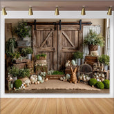 Lofaris Toile de fond de Pâques rustique avec porte de grange et œufs de printemps, magnifique décor de ferme pour séance photo de printemps