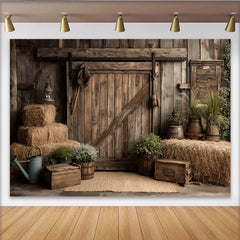 Lofaris Toile de fond de photographie rustique grange en bois et bottes de foin, magnifique arrière-plan de ferme vintage pour studio photo