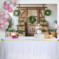 Lofaris Toile de fond de photographie rustique en bois avec porte de grange et verdure, élégant décor naturel pour studio photo et événements