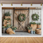 Lofaris Toile de fond de photographie rustique porte de grange en bois et verdure, magnifique décor naturel pour studio photo ou portrait