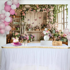 Lofaris Toile de fond de photographie de printemps avec fleurs roses et papillons, élégant décor de studio pour portraits et événements
