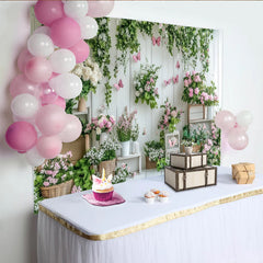 Lofaris Toile de fond de photographie florale printanière avec papillons roses, élégant arrière-plan de studio pour portrait et événement