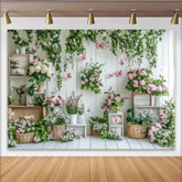 Lofaris Toile de fond de photographie florale printanière avec papillons roses, élégant arrière-plan de studio pour portrait et événement