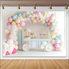 Lofaris Toile de fond pour anniversaire douceurs pastel avec ballons et nuages, magnifique décor de fête pour enfants et séance photo