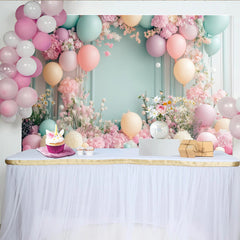 Lofaris Toile de fond baby shower fleurs et ballons pastels, élégant décor printanier pour célébration et séance photo