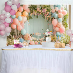 Lofaris Toile de fond baby shower florale pastel, ballons roses et bleus, arrière-plan élégant pour studio photo et décor de fête