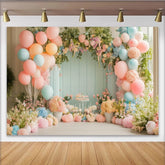 Lofaris Toile de fond baby shower florale pastel, ballons roses et bleus, arrière-plan élégant pour studio photo et décor de fête