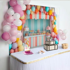 Lofaris Toile de fond pour anniversaire bonbons et ballons pastel, magnifique décor de fête foraine pour studio photo