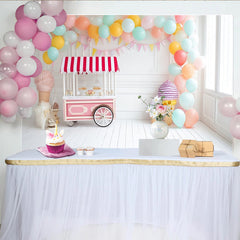 Lofaris Toile de fond anniversaire chariot de glaces pastel et ballons, décor de fête pour enfants avec guirlandes et cornets de glace