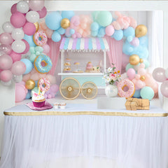 Lofaris Toile de fond pour anniversaire chariot de douceurs et ballons pastel, magnifique décor de fête pour enfants et séance photo
