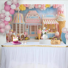 Lofaris Toile de fond de photographie confiserie avec ballons et glaces pastel, décor fantaisiste pour studio photo d'enfants