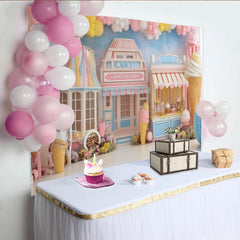 Lofaris Toile de fond de photographie confiserie avec ballons et glaces pastel, décor fantaisiste pour studio photo d'enfants