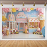 Lofaris Toile de fond de photographie confiserie avec ballons et glaces pastel, décor fantaisiste pour studio photo d'enfants