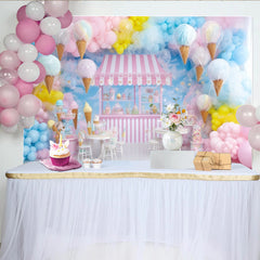 Lofaris Toile de fond anniversaire magasin de glaces pastel pour enfants, magnifique décor sucré pour séance photo de fête
