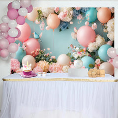 Lofaris Toile de fond pour baby shower florale avec ballons pastel et oiseau, magnifique décor de fête pour séance photo nouveau-né