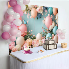 Lofaris Toile de fond pour baby shower florale avec ballons pastel et oiseau, magnifique décor de fête pour séance photo nouveau-né