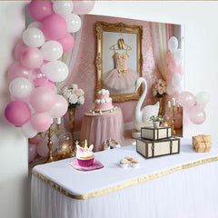 Lofaris Toile de fond pour anniversaire ballerine rose et or avec cygne et tutu, magnifique décor de princesse pour séance photo de fête