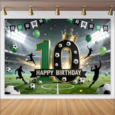 Lofaris Toile de fond pour 10e anniversaire football vert et or, superbe arrière-plan de célébration pour garçons et studio photo
