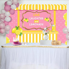 Lofaris Toile de fond pour anniversaire thème limonade rose et jaune avec citrons, décor de fête joyeux pour enfants et studio photo