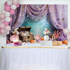Lofaris Toile de fond de photographie sirène avec écailles et perles dorées, décor sous-marin enchanteur pour studio photo