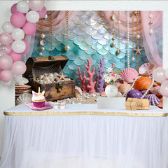 Lofaris Toile de fond de photographie sirène avec trésor et coquillages, magnifique décor sous-marin pour studio photo