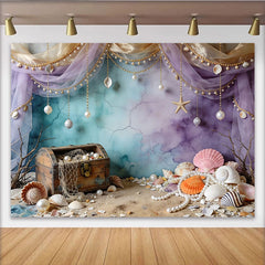 Lofaris Toile de fond de photographie thème océan avec coffre au trésor et perles, décor féerique pour studio photo et événements