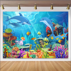 Lofaris Toile de fond de photographie sous-marine avec dauphins et poissons colorés, magnifique décor de monde marin pour enfants