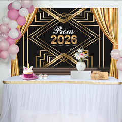 Lofaris Toile de fond bal de promo 2026 art déco noir et or, magnifique décor de scène pour soirée de gala et cérémonie de remise des diplômes