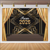 Lofaris Toile de fond bal de promo 2026 art déco noir et or, magnifique décor de scène pour soirée de gala et cérémonie de remise des diplômes