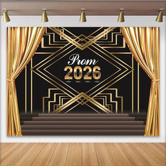 Lofaris Toile de fond bal de promo 2026 art déco noir et or, magnifique décor de scène pour soirée de gala et cérémonie de remise des diplômes