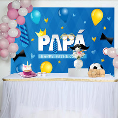Lofaris Toile de fond bleue pour papa avec cravates et ballons, magnifique décor de célébration avec moustache et sports