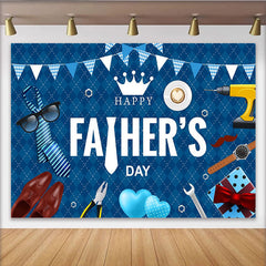 Lofaris Toile de fond bleue pour la Fête des Pères avec cravate et outils, décor élégant avec cœurs pour studio photo et célébration