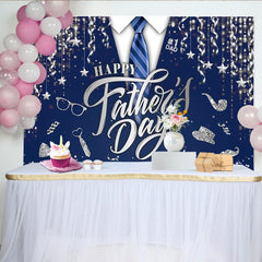 Lofaris Toile de fond bleu marine Joyeuse Fête des Pères avec cravate et paillettes argentées, arrière-plan pour célébration et séance photo